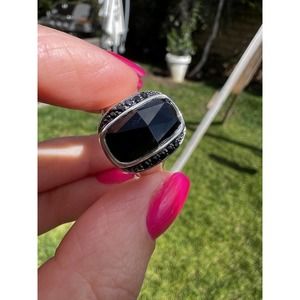 Vintage John Hardy Sterling Silver Bamboo RIng Faceted Onyx & Sapphire